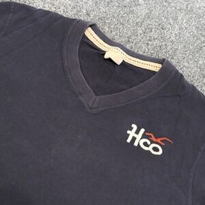 Y2K Hollister "HCO" Navy Blue‎ V-Neck Shirt Men's Size L Beach Preppy Mallcore
